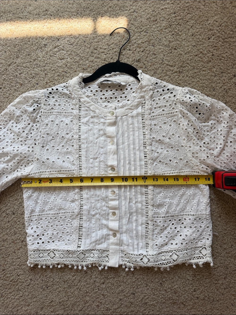 Zara White Eyelet Lace Button-Front Top - Picture 7 of 8